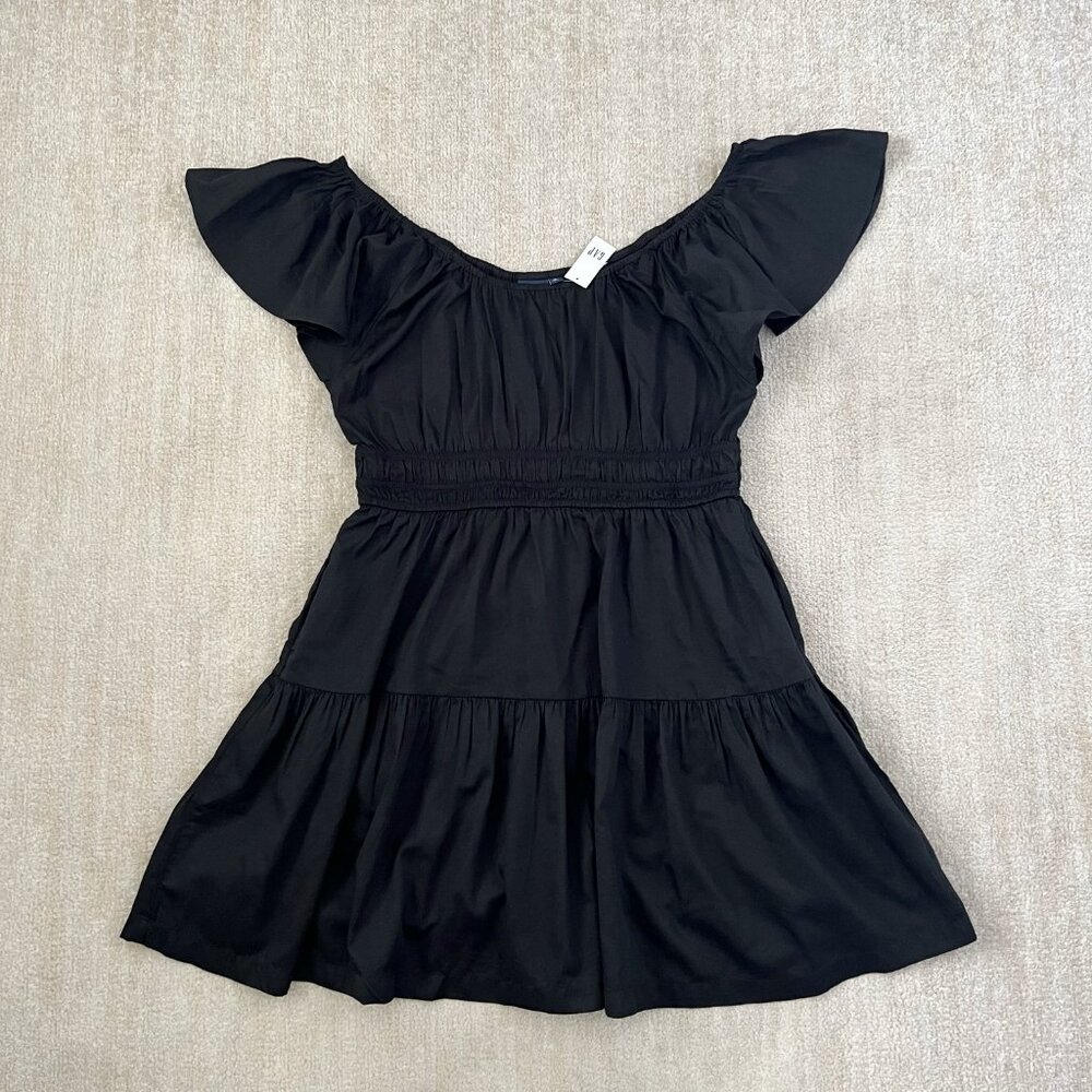 NWT Gap Black Cotton Ruffle Summer Boho Resort Dress L Whimsygoth